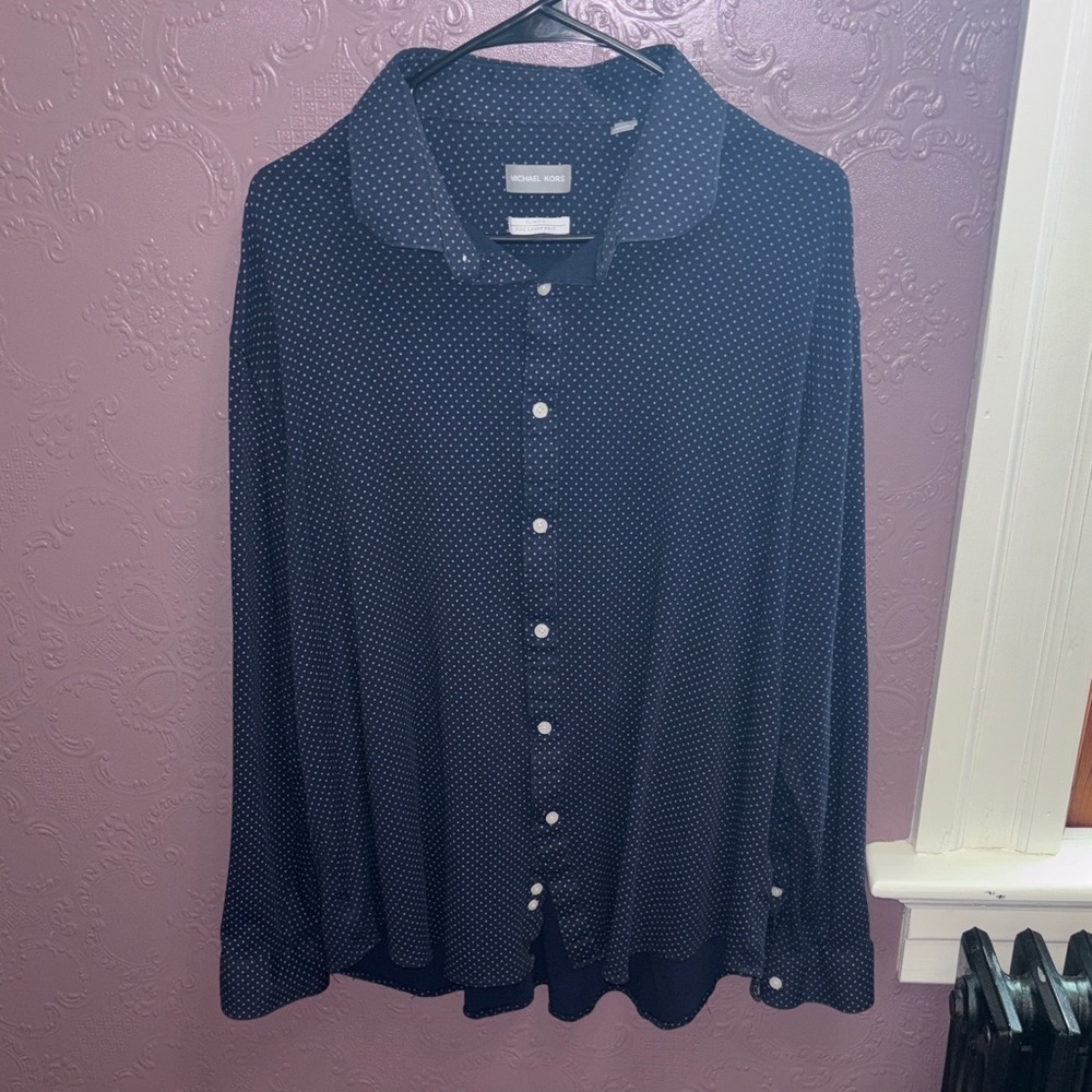 Michael Kors Navy Blue Polka Dot Button Down Shirt